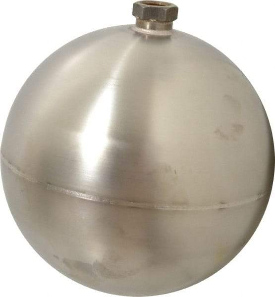 Made in USA - 7" Diam, Spherical, Hex Spud Connection, Metal Float - 3/8" Straight Thread, Stainless Steel, 650 Max psi, 14 Gauge - USA Tool & Supply