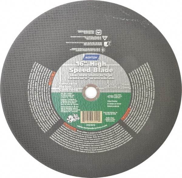 Norton - 16" 24 Grit Silicon Carbide Cutoff Wheel - 1/8" Thick, 1" Arbor, 4,800 Max RPM, Use with Electric & Gas Powered Saws - USA Tool & Supply