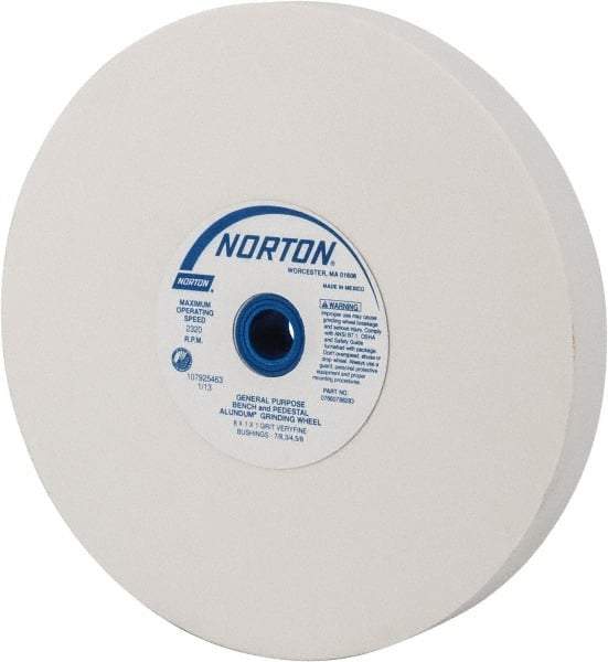 Norton - 150 Grit Aluminum Oxide Bench & Pedestal Grinding Wheel - 8" Diam x 1" Hole x 1" Thick, 3600 Max RPM, J Hardness, Very Fine Grade , Vitrified Bond - USA Tool & Supply