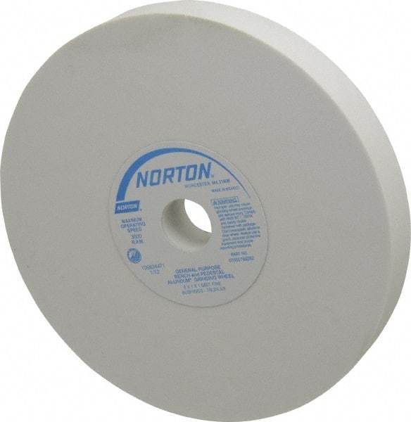 Norton - 100 Grit Aluminum Oxide Bench & Pedestal Grinding Wheel - 8" Diam x 1" Hole x 1" Thick, 3600 Max RPM, J Hardness, Fine Grade , Vitrified Bond - USA Tool & Supply