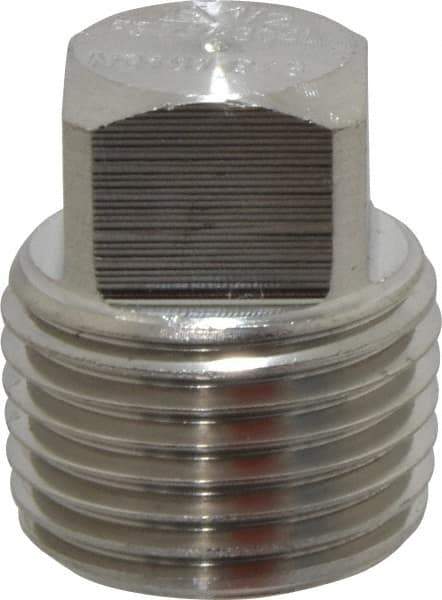 Merit Brass - 1/2" Grade 304/304L Stainless Steel Pipe Square Head Plug - MNPT End Connections, 3,000 psi - USA Tool & Supply