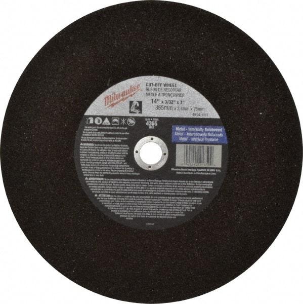 Milwaukee Tool - 14" 36 Grit Aluminum Oxide Cutoff Wheel - 3/32" Thick, 1" Arbor, 4,365 Max RPM, Use with Angle Grinders - USA Tool & Supply