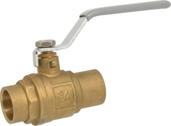 Value Collection - 3/4" Pipe, Full Port, Brass Standard Ball Valve - Inline - One Way Flow, Soldered x Soldered Ends, Lever Handle, 500 WOG - USA Tool & Supply