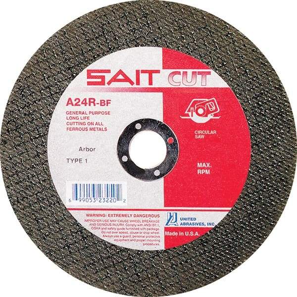 Sait - 8" 24 Grit Aluminum Oxide Cutoff Wheel - 3/32" Thick, 5/8" Arbor, 7,600 Max RPM, Use with Circular Saws - USA Tool & Supply