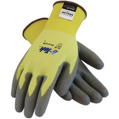 09-K1250/XXL Gloves w/Kevlar Brand - G-Tek KEV - Yellow 15G Kevlar/Lycra Seamless Knit - Gray PU Grip A2 - USA Tool & Supply