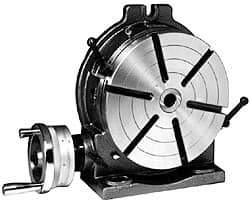 Yuasa - 8" Table Diam, Vertical Rotary Machining Table - 134.87mm Centerline Height, 3MT Center Taper, 11.94mm T-Slot Width, 90:1 Gear Ratio - USA Tool & Supply