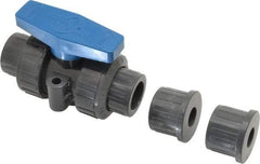 Plast-O-Matic - 1/2" Pipe, Full Port, PVC True Union Design Ball Valve - Inline - Two Way Flow, FNPT x FNPT Ends, Tee Handle, 175 WOG - USA Tool & Supply