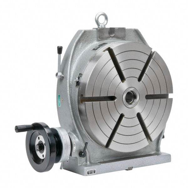 Phase II - 12" Table Diam, Horizontal & Vertical Rotary Machining Table - 8-1/4" Centerline Height, 4MT Center Taper, 0.545" T-Slot Width - USA Tool & Supply