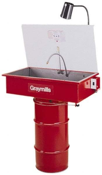 Graymills - Drum Mount Solvent-Based Parts Washer - 20 Gal Max Operating Capacity, Steel Tank, 67-1/8" High x 36" Long x 20" Wide, 115 Input Volts - USA Tool & Supply