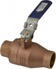 NIBCO - 1-1/2" Pipe, Full Port, Bronze Standard Ball Valve - 2 Piece, Inline - One Way Flow, Soldered x Soldered Ends, Locking Lever Handle, 600 WOG, 150 WSP - USA Tool & Supply