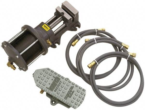 Heinrich - 3" Jaw Width, 3-1/8" Jaw Opening Capacity, Horizontal Stationary Machine Vise - Air Operation, 1 Station, 5-3/8" High x 1-1/4" Deep, 13/16" Jaw Height - USA Tool & Supply