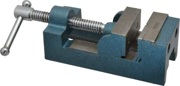 Interstate - 2-11/32" Jaw Opening Capacity x 1-7/64" Throat Depth, Horizontal Drill Press Vise - 2-1/2" Wide x 1.1" High Jaw, Stationary Base, Standard Speed, 7-27/64" OAL x 2-1/4" Overall Height, Cast Iron - USA Tool & Supply
