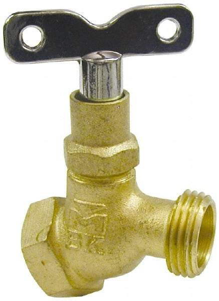 B&K Mueller - 1/2" Pipe, 125 psi WOG Rating, Brass Hose Bibb, Stop Valve - Loose Key Handle, FNPT x GHT End Connections - USA Tool & Supply