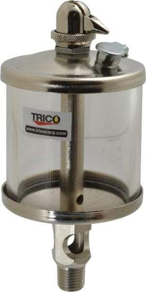 Trico - 1 Outlet, Glass Bowl, 5 Ounce Manual-Adjustable Oil Reservoir - 1/4 NPT Outlet, 2-5/8" Diam x 6-1/16" High - USA Tool & Supply
