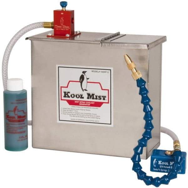 Kool Mist - 1 Outlet, 3 Gal Tank Capacity, Stainless Steel Tank Mist Coolant System - 4' Coolant Line Length, 18" Hose Length, 5/16" Nozzle Diam - USA Tool & Supply