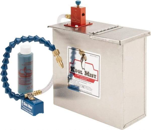Kool Mist - 1 Outlet, 1 Gal Tank Capacity, Stainless Steel Tank Mist Coolant System - 4' Coolant Line Length, 12" Hose Length, 5/16" Nozzle Diam - USA Tool & Supply
