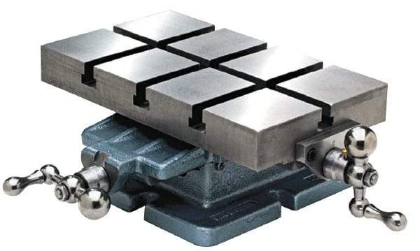 Palmgren - 6" Table Width x 12 Table Length, 4-1/2" Cross Travel x 8" Longitudinal Travel, Slide Machining Table - 4-3/8" Overall Height, One 7/16" Longitudinal T Slot, 7-5/8" Base Length x 6-3/8" Base Width - USA Tool & Supply