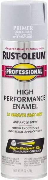 Rust-Oleum - 15 oz Gray Aerosol Primer - 14 Sq Ft/Gal, Direct to Metal, Quick Drying, Interior/Exterior - USA Tool & Supply