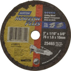 Norton - 3" Ceramic Cutoff Wheel - 1/16" Thick, 3/8" Arbor, 25,465 Max RPM, Use with Die Grinders - USA Tool & Supply