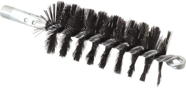 Schaefer Brush - 4-1/2" Brush Length, 2" Diam, Double Stem, Single Spiral Flue Brush - 7-1/2" Long, Tempered Steel Wire, 1/4" NPSM Male Connection - USA Tool & Supply