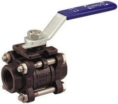NIBCO - 1/4" Pipe, Full Port, Carbon Steel Standard Ball Valve - 3 Piece, Inline - One Way Flow, FNPT x FNPT Ends, Locking Lever Handle, 1,000 WOG - USA Tool & Supply