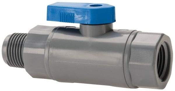 Specialty Mfr - 3/8" Pipe, PVC Standard Ball Valve - Inline - One Way Flow, MNPT x FNPT Ends, Wedge Handle, 125 WOG - USA Tool & Supply