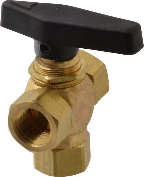Specialty Mfr - 3/8" Pipe, Brass Standard Ball Valve - Three Way, FNPT x FNPT x FNPT Ends, Wedge Handle, 400 WOG - USA Tool & Supply