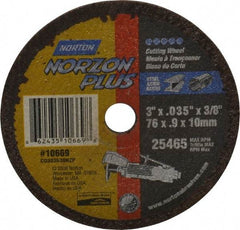 Norton - 3" Ceramic Cutoff Wheel - 0.035" Thick, 3/8" Arbor, 25,465 Max RPM, Use with Die Grinders - USA Tool & Supply
