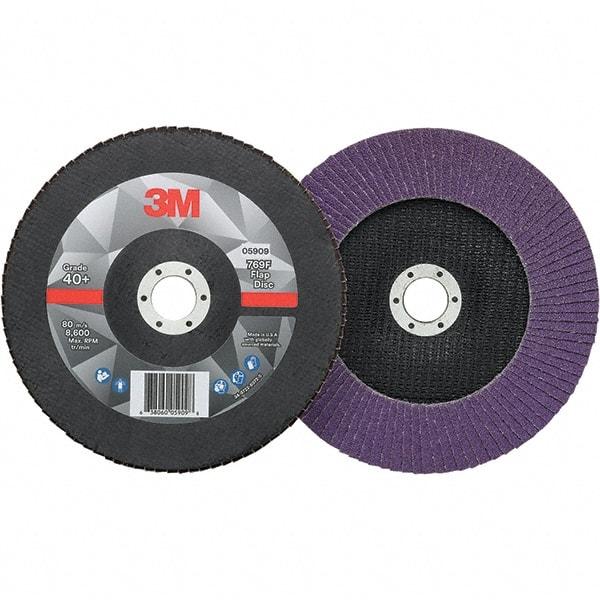3M - 7" Disc Diam, 7/8" Center Hole, Type 27 Ceramic Flap Disc - 8,600 Max RPM, Fiberglass Backing, Arbor Attaching System, Coated - USA Tool & Supply