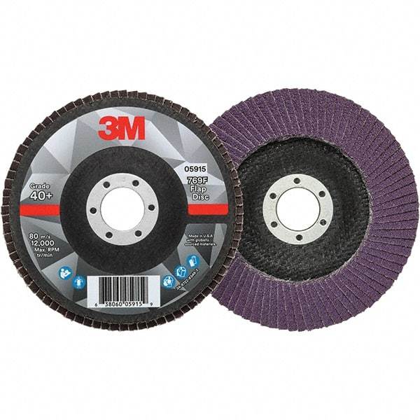 3M - 5" Disc Diam, 7/8" Center Hole, Type 27 Ceramic Flap Disc - 12,000 Max RPM, Fiberglass Backing, Arbor Attaching System, Coated - USA Tool & Supply
