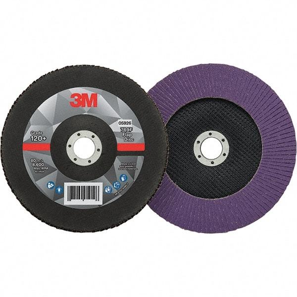 3M - 7" Disc Diam, 7/8" Center Hole, Type 27 Ceramic Flap Disc - 8,600 Max RPM, Fiberglass Backing, Arbor Attaching System, Coated - USA Tool & Supply