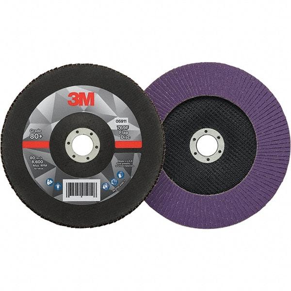 3M - 7" Disc Diam, 7/8" Center Hole, Type 27 Ceramic Flap Disc - 8,600 Max RPM, Fiberglass Backing, Arbor Attaching System, Coated - USA Tool & Supply