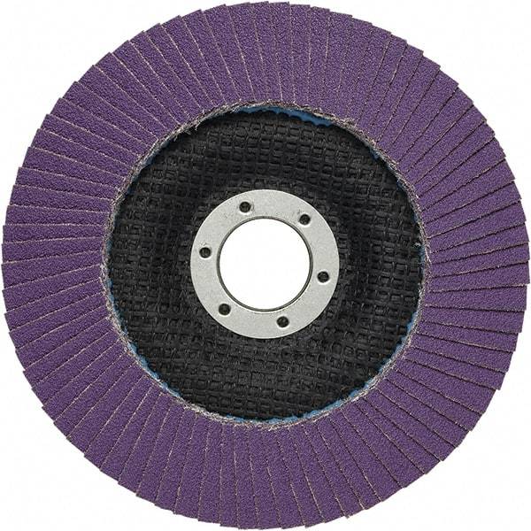 3M - 4-1/2" Disc Diam, 7/8" Center Hole, Type 27 Ceramic Flap Disc - 13,300 Max RPM, Fiberglass Backing, Arbor Attaching System, Coated - USA Tool & Supply