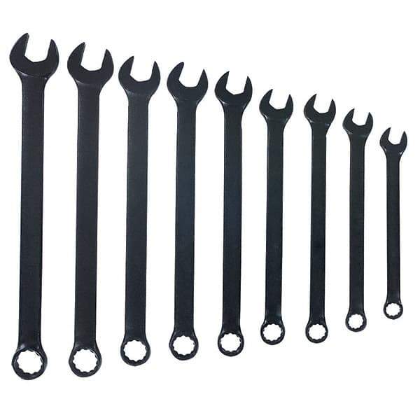 Blackhawk by Proto - 9 Piece, 1/4" to 3/4", 12 Point Combination Wrench - Inch Measurement Standard, Black Finish, Comes in Vinyl Roll - USA Tool & Supply