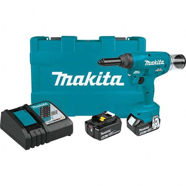 Makita - Cordless Riveters Fastener Type: Cordless Electric Riveter Closed End Rivet Capacity: All up to 1/4 - USA Tool & Supply