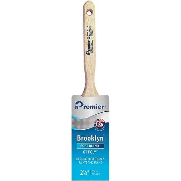 Premier Paint Roller - 2-1/2" Tapered Polyester Sash Brush - 2-15/16" Bristle Length, 7-1/2" Wood Sash Handle - USA Tool & Supply