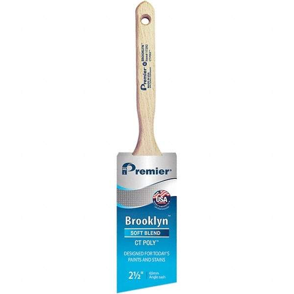 Premier Paint Roller - 2-1/2" Tapered Polyester Angular Brush - 2-15/16" Bristle Length, 7-1/2" Wood Sash Handle - USA Tool & Supply