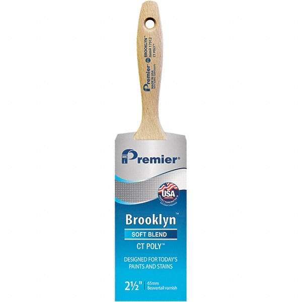 Premier Paint Roller - 2-1/2" Tapered Polyester Varnish Brush - 2-15/16" Bristle Length, 5-1/2" Wood Beavertail Handle - USA Tool & Supply