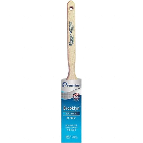 Premier Paint Roller - 1-1/2" Tapered Polyester Sash Brush - 2-7/16" Bristle Length, 7" Wood Sash Handle - USA Tool & Supply