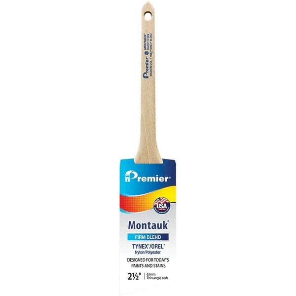 Premier Paint Roller - 2-1/2" Tapered Nylon/Polyester Trim Brush - 2-11/16" Bristle Length, 8" Wood Sash Handle - USA Tool & Supply