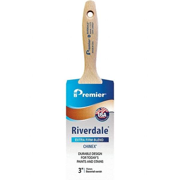 Premier Paint Roller - 3" Tapered Nylon Varnish Brush - 3-3/16" Bristle Length, 6" Wood Beavertail Handle - USA Tool & Supply
