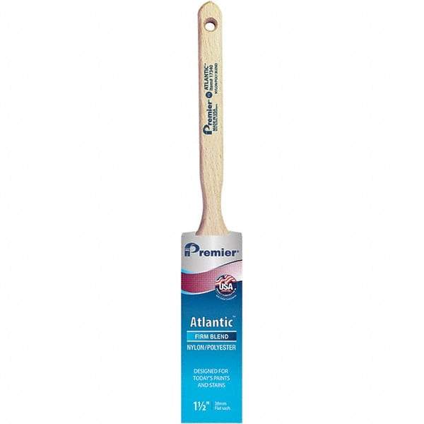 Premier Paint Roller - 1-1/2" Tapered Nylon/Polyester Sash Brush - 2-7/16" Bristle Length, 7" Wood Sash Handle - USA Tool & Supply