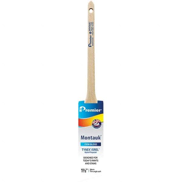Premier Paint Roller - 1-1/2" Tapered Nylon/Polyester Trim Brush - 2-3/16" Bristle Length, 7" Wood Sash Handle - USA Tool & Supply