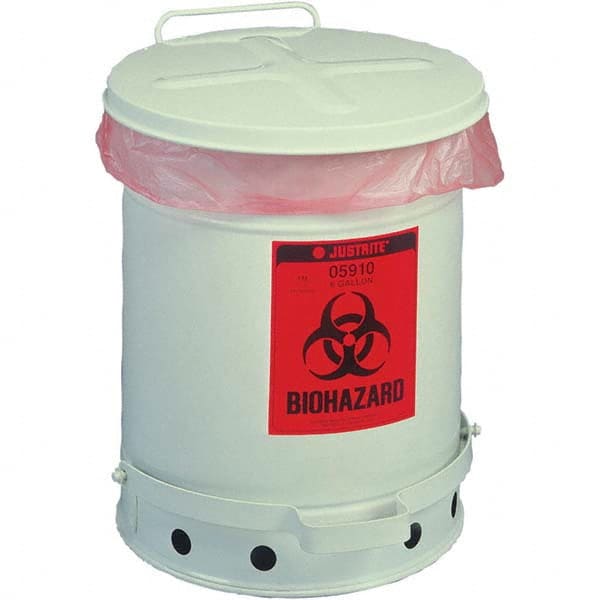 Justrite - Biohazardous & Step-Open Trash Cans Label: Bio-Hazard Capacity (Gal.): 6 - USA Tool & Supply