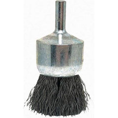 Brush Research Mfg. - 1" Brush Diam, Crimped, End Brush - 1/4" Diam Steel Shank, 20,000 Max RPM - USA Tool & Supply
