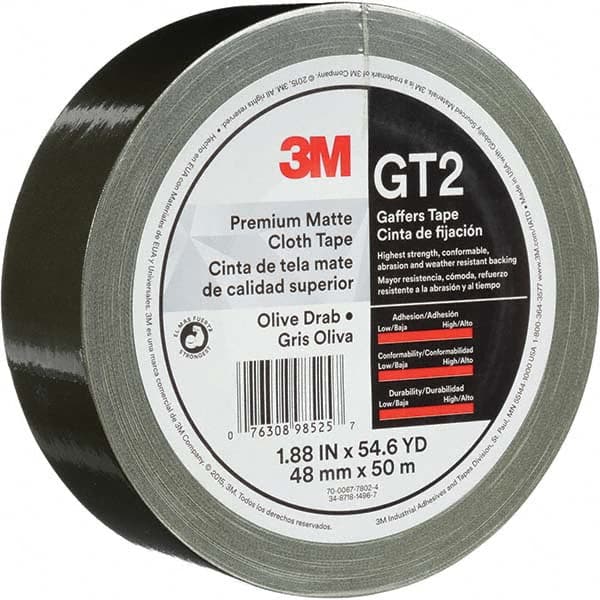 3M - 50m x 48mm x 11 mil Olive Green Cotton Cloth Gaffers Tape - USA Tool & Supply