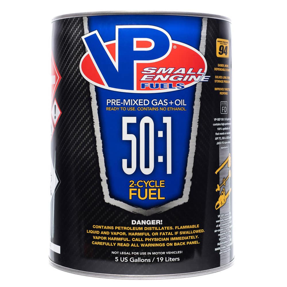 Outdoor Power Equipment Fuel; Fuel Type: Premixed 50:1; Engine Type: 2 Cycle; Contains Ethanol: No; Octane: 94; Container Size: 5 gal; Flash Point: -31.9 ™F; Specific Gravity: 0.7225