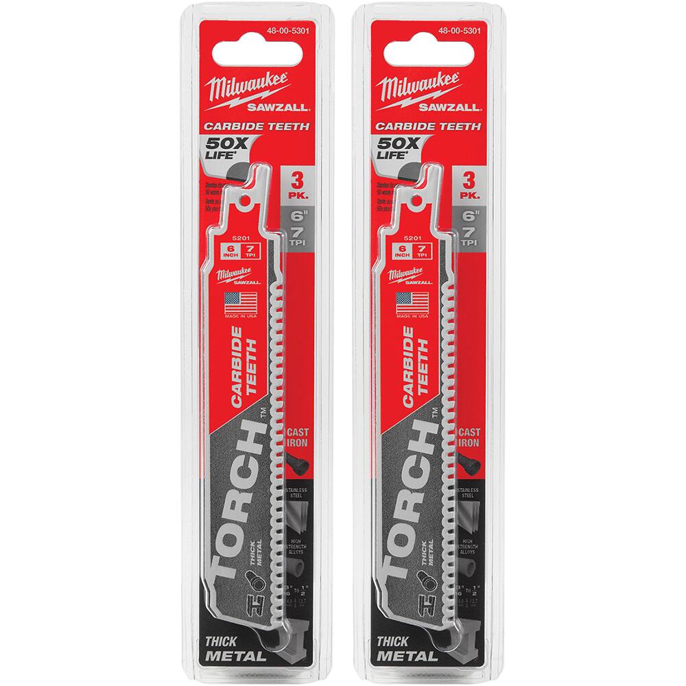 Milwaukee Tool - Reciprocating Saw Blades Blade Material: Carbide Blade Length (Inch): 6 - USA Tool & Supply