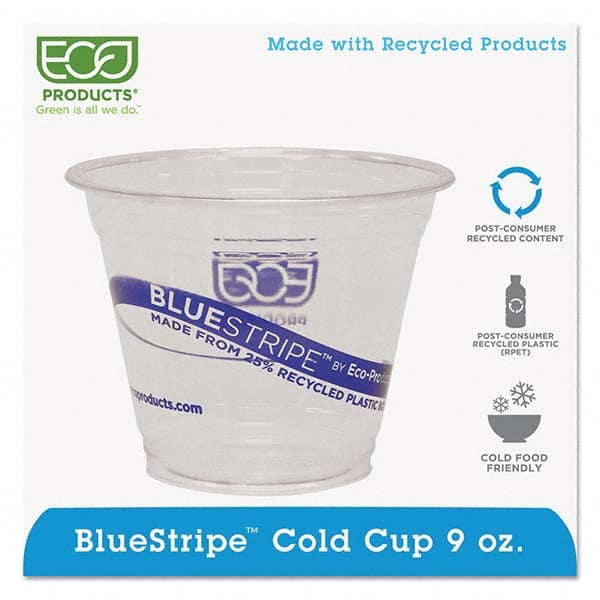 ECO PRODUCTS - BlueStripe 25% Recycled Content Cold Cups, 9 oz, Clear/Blue, 50/Pk, 20 Pk/Ct - USA Tool & Supply