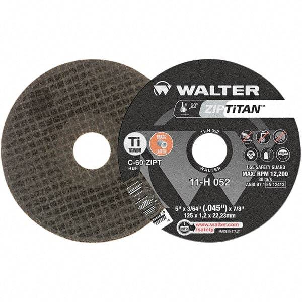 WALTER Surface Technologies - 5" Aluminum Oxide Cutoff Wheel - 3/64" Thick, 7/8" Arbor, 12,200 Max RPM, Use with Die Grinders - USA Tool & Supply